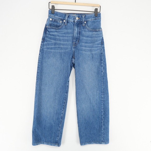 Madewell Denim - Madewell Perfect Vintage Wide-Leg Jeans Womens 25 Blue High Rise Crop Stretch